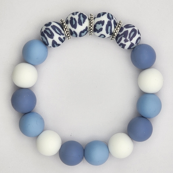 Blue silicone bracelet leopard print Design by FreeSpirit (Me!) - Picture 1 of 5
